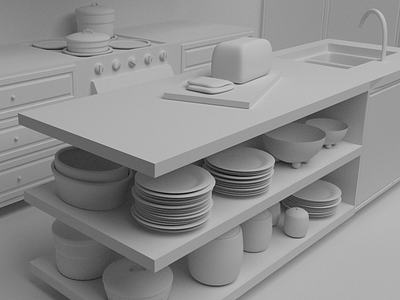 Grayscale Kitchen Render 3d gray grayscale kitchen render
