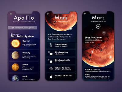 Apo11o - Space Discovery UI apollo app design discover minimal space ui ux web
