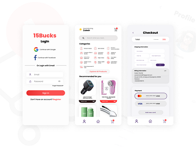 15Bucks - Basic eCommerce Application design illustration illustrator minimal typography ui ux vector