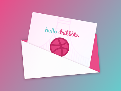 Hello Dribbble! debut envelope gradient invite