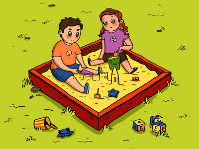 Сhildren in the sandbox children illustration