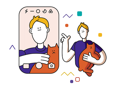 Selfie adobe illustrator cat characterdesign design flat illustration selfie ui vector