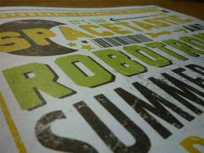 Spacetastic and Robotronic grunge newsletter retro robot rustic space texture typography vintage