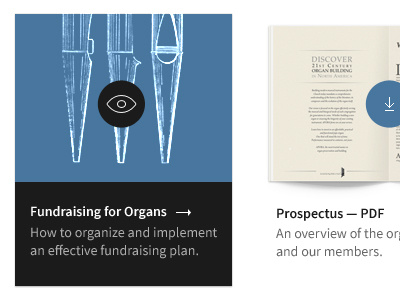 Client Work: View Publication and Resources book panel client organ pixel icon blue black tan arrow download view