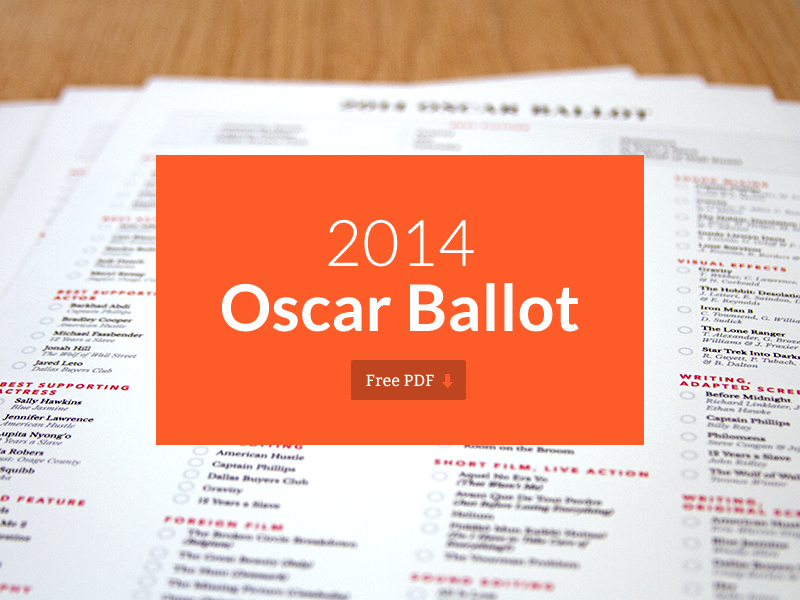 2014 Oscar Ballot — Free Download oscar ballot pdf free print academy awards movies film best picture