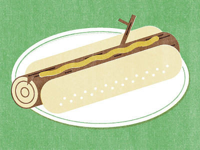 Tree Dog branch buns food hot dog illustration mustard steamy wood