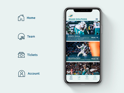 Daily Ui - Create a Custom Mobile App for a sports team account app dolphins footgball helmet iconography icons mobile mobileapp tickets
