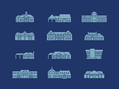 Village Bank — Branch Icons banks buildings design flat icon illustration illustrator minimal outline outline icons vector