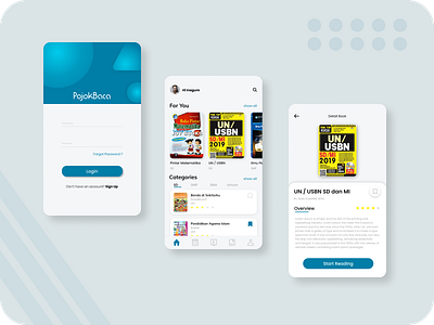 Pojok Baca - Reading book Application app book e library figma library mobile mobile app mobile ui reading app uidesign uiux