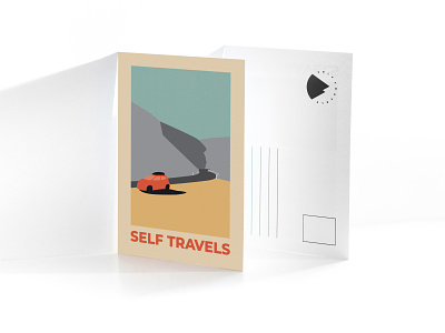 Selftravels postcards branding illustration minimal vector