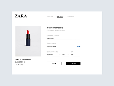 Daily UI #2 // Zara Payment Screen design fashion minimal retail design ui ux vector webdesign