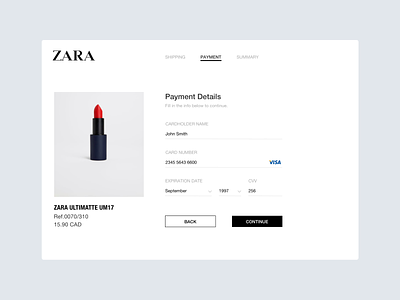 Daily UI #2 // Zara Payment Screen