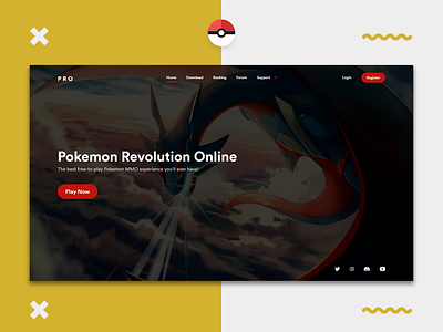 Pokemon Revolution Online | Web Design Concept app branding design flat graphic design illustration landing page minimal pokemon ui ui ux design user experience ux ux ui web website website concept