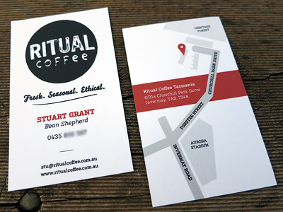 Ritual Coffee Business Cards black business cards map red white