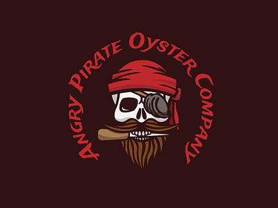 Angry Pirate Oyster Company bandana beard bones branding design eyepatch fish food illustration knife logo mascot oyster pirate pirates red sailor skeleton skull vector