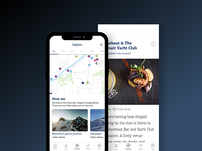 Inside Labs - Zermatt Explore Guide app design explore guide figma interface design ios development map matterhorn mobile app mobile app design ski switzerland travel guide ui uiux ux design winter zermatt