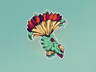 Zombie Flowers sticker color comic design digital drawing flat graphic illustration red sticker tulips zombie