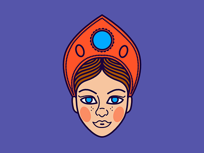 Girl in Kokoshnik affinity designer girl illustration line red