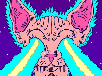 Destructive Sphinx Cat blue cat game graphics illustration pink red retro space violet