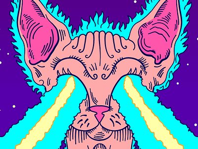 Destructive Sphinx Cat blue cat game graphics illustration pink red retro space violet