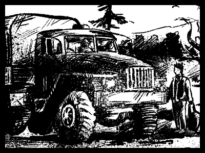 Cargo Truck art black graphic illustration ink