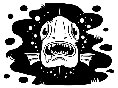 Fishy black black and white digital fish illustration ink vector