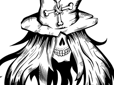 He Has No Eyes affinitydesigner black bw drawing illustration inking skull spirit voodoo white