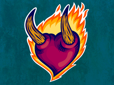 The Burning Heart design fire flames heart illustration love red sticker