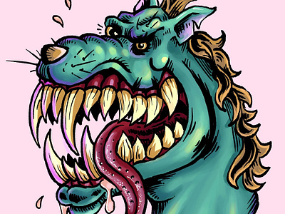 Psycho dogg dog drawing green illustration inking monster pink sticker