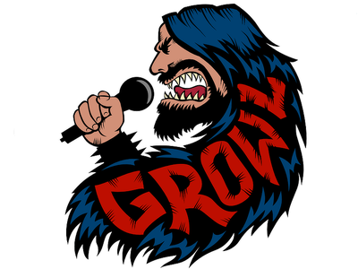 Growl! black death design drawing evil hate metal red sticker vector