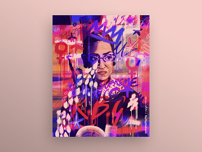 Ruth Bader Ginsburg abstract art abstract illustration collaboration digital art digital illustration doodle doodle art doodle bomb expressive graffiti portrait portrait illustration street art women