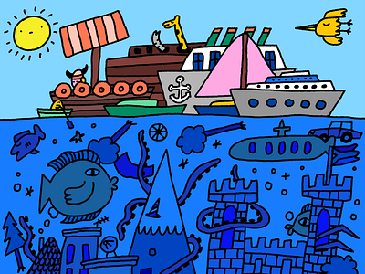 A Rising Tide... boats castles climate change doodle doodles fun global warming illustration procreate
