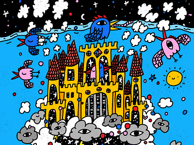 Cloud Castle castle clouds doodle illo illustration nft procreate rainbow