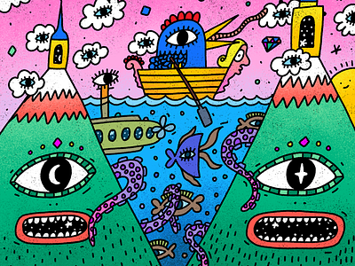 Sailing doodle illustration imagination mountains nft nft artist procreate trippy weird