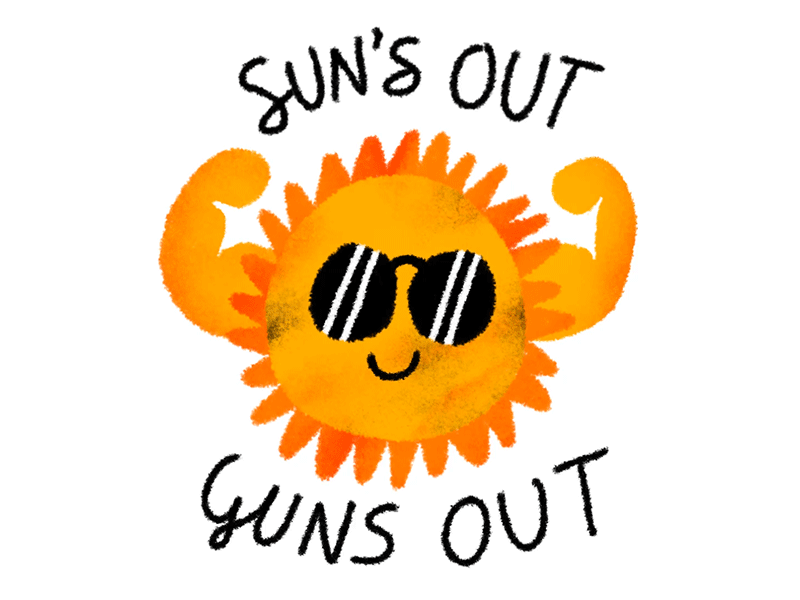 Suns Out Guns Out animated gif animation animations character characterdesign childrens illustration doodle gif gifs illustration kid illustration motion muscle procreate shades sun