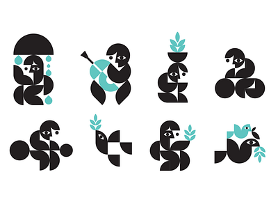 Cubism inspired flat marks and icons