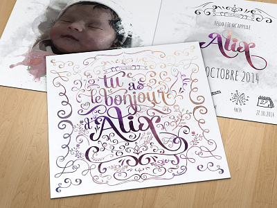 Tu as le bonjour d'Alix announcements baby birth card print saunier square typo watercolor