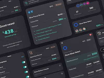 Health toolkit benefits card catch components dark mode design design language designsystem financial fintech health insurance ios mobile product savings toolkit ui ux