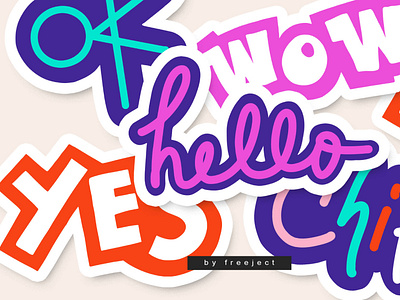 Free Download 5x Trendy Word Sticker Vector & PNG Design