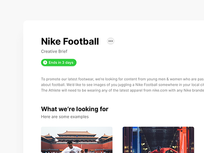 Creative Brief brief card content creative brief description football nike product design stackla ui user experience user interface web design