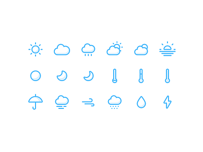 Weather Icons Preview cloud icon icons illustration lightning line moon rain simple sun ui weather