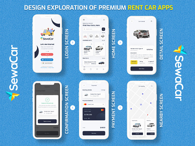 SewaCar - Premium Car Rental Apps 3d branding car app experience research graphic design interface design mobile app premium car rental ui ux webdesign