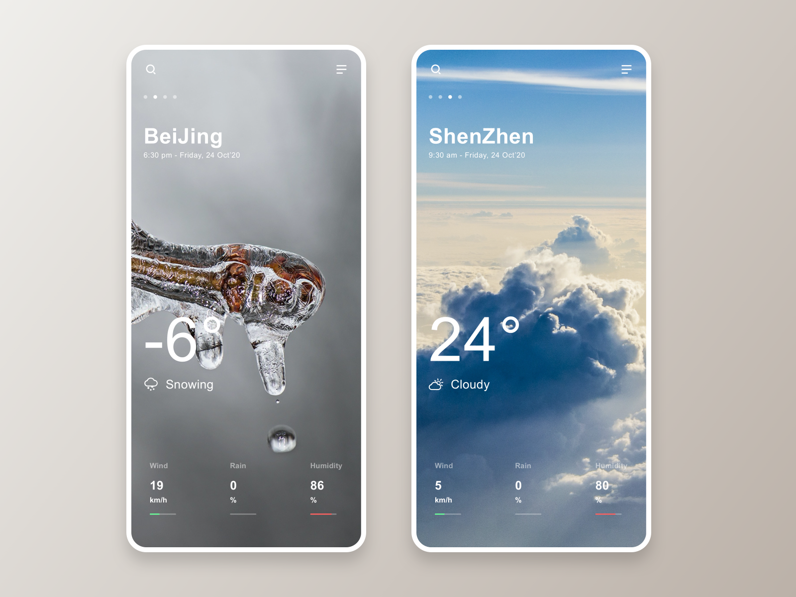 Weather page by Rely on on Dribbble