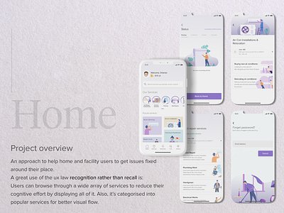 Home - Mobile App for Facility Management clean design figma handyman plumbing service services ui ui ux user ux