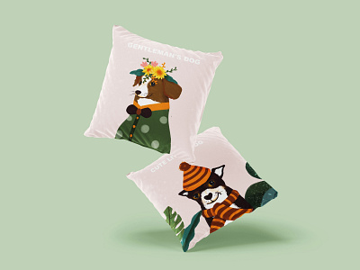 Dog art bolster design dog drawing green home textiles illustration illustration design lover pet pink