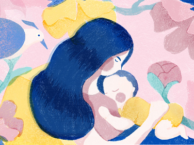 Maternal and infant art baby design drawing flowers illustration illustration design love mother pink