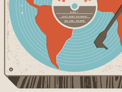 Just Keep Spinning earth poster print record screen print texture vinyl wood