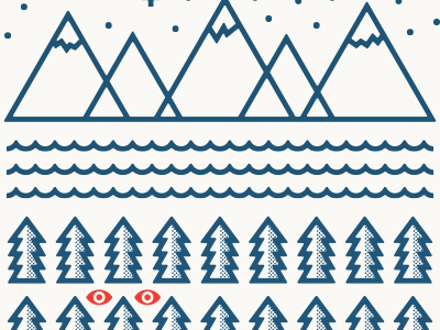 Camping blue eyes forest illustration lake mountains print red screen print silkscreen thick trees