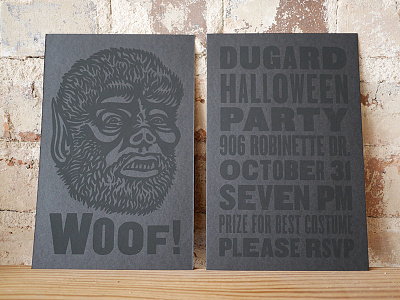 Woof! black css halloween invitations screen print type