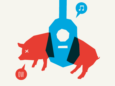 OW blue guitar illustration pig red